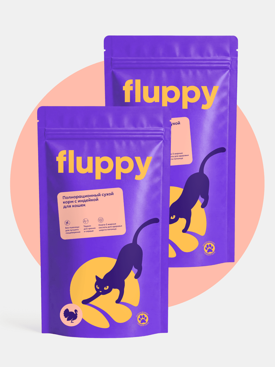 Полнорационный сухой корм для кошек Fluppy с индейкой