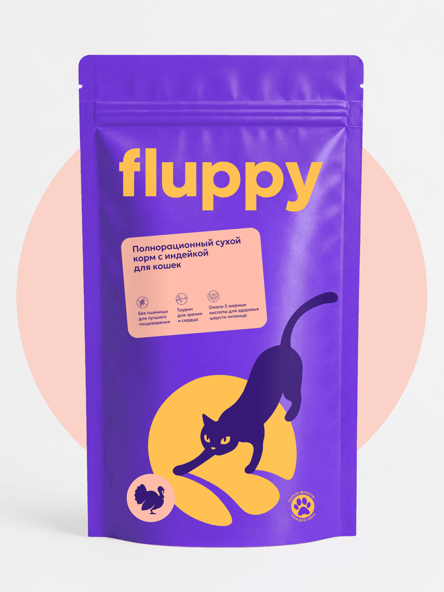 Полнорационный сухой корм для кошек Fluppy с индейкой