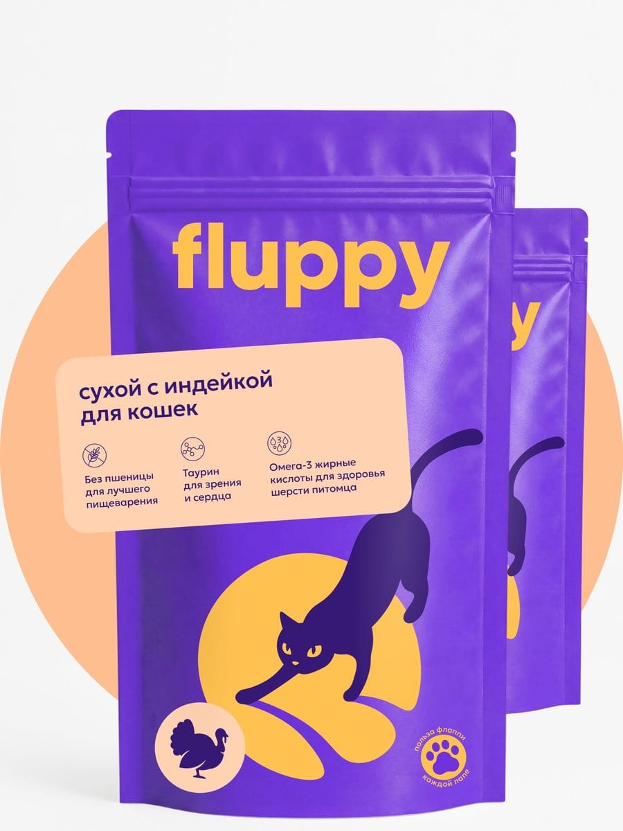 Полнорационный сухой корм для кошек Fluppy с индейкой